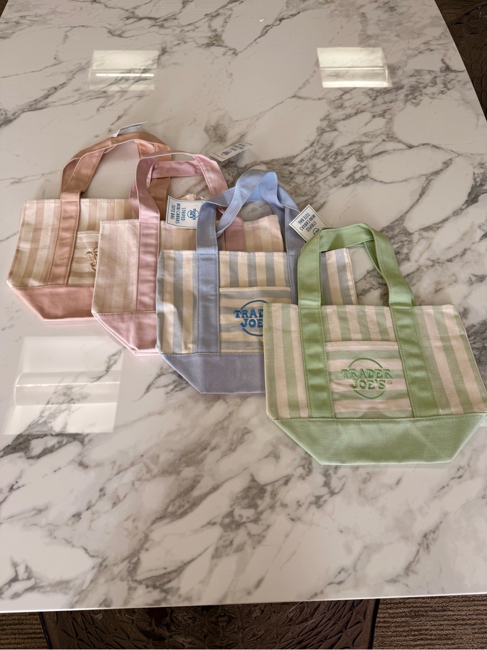 Trader Joe’s Striped Mini Canvas Tote Bags Set of 4 NWT Pastel Collection - Picture 2 of 6